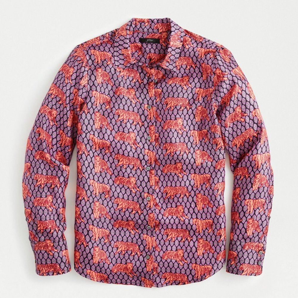 J. Crew Collection silk-twill button-up shirt in roaming tigers